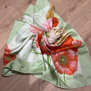 Valentino Green and Red Silk Floral Scarf 34x34”